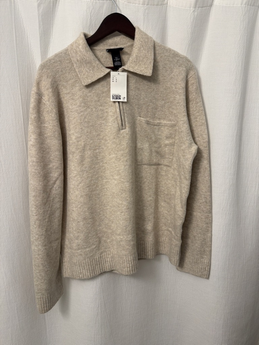 H&M Men's Beige Polo-Collar Zip Sweater